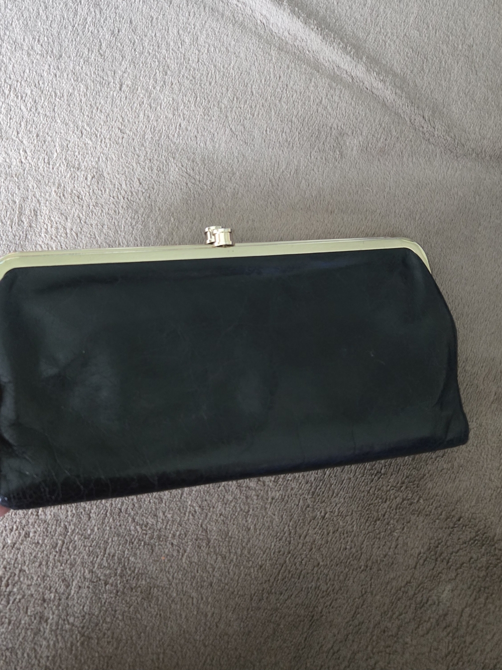 HOBO Black Leather Frame Clutch with Gold Trim